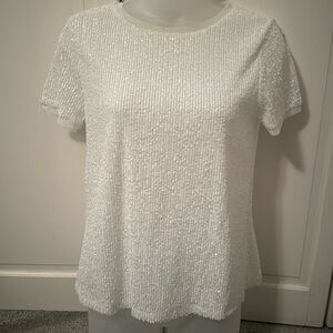 Anne Klein XXS Sequin Top White